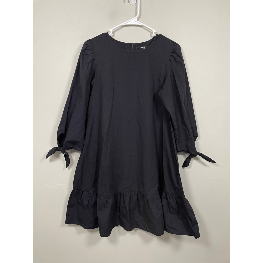 Able Long Sleeve Ruffle Hem Mini Dress In Navy Size XS Casual Minimalist - Picture 1 of 9
